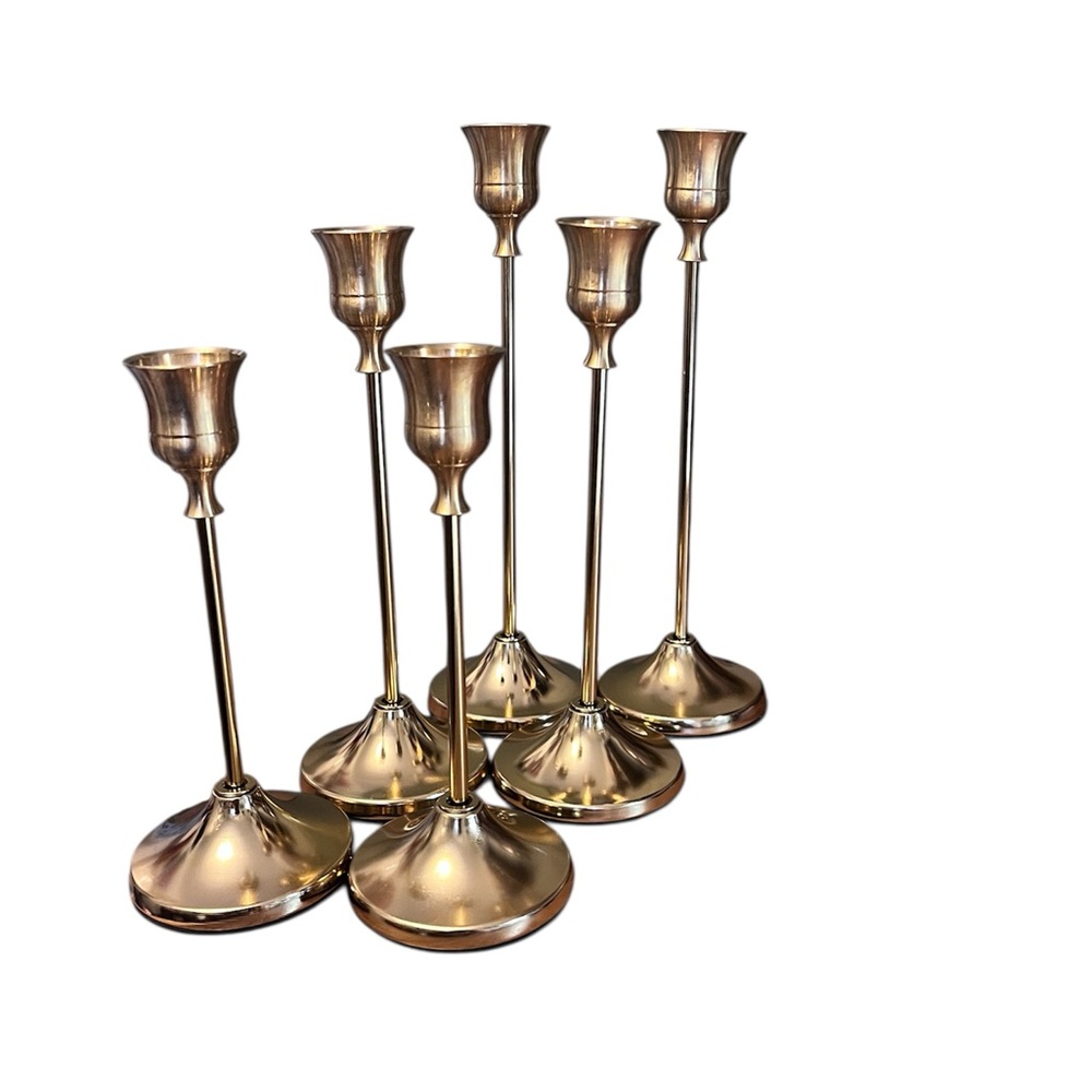 Set of Six Gold Candle Holders
